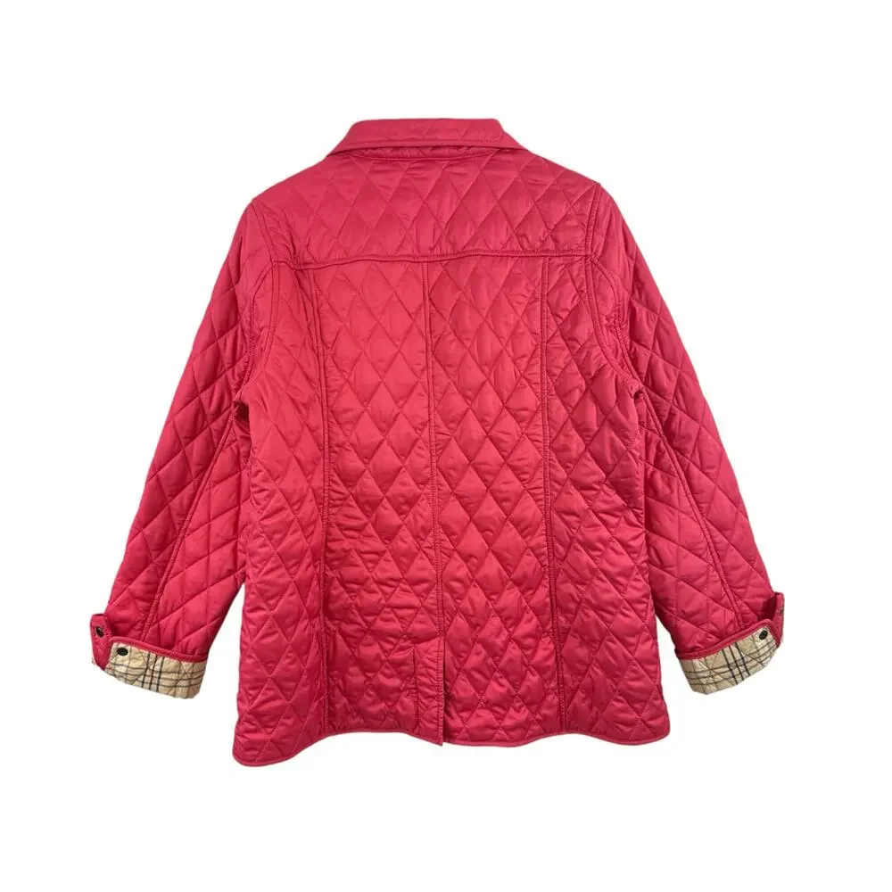 LL Bean Quilted Jacket Snap Front Pink Plaid Lined Sz S Preppy Outdoors Gorpcore - Picture 2 of 8
